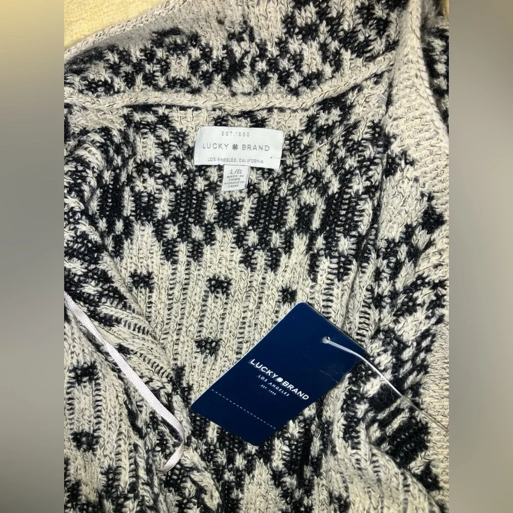 LUCKY BRAND NEW Aztec design waterfall open cardigan sweater sz L western GIFT - Picture 3 of 7